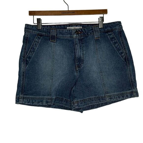 TOMMY Hilfiger Woman’s Shorts sz 12 Y2K Vintage Denim Jean Shorts Blue 4” Inseam - Picture 2 of 14